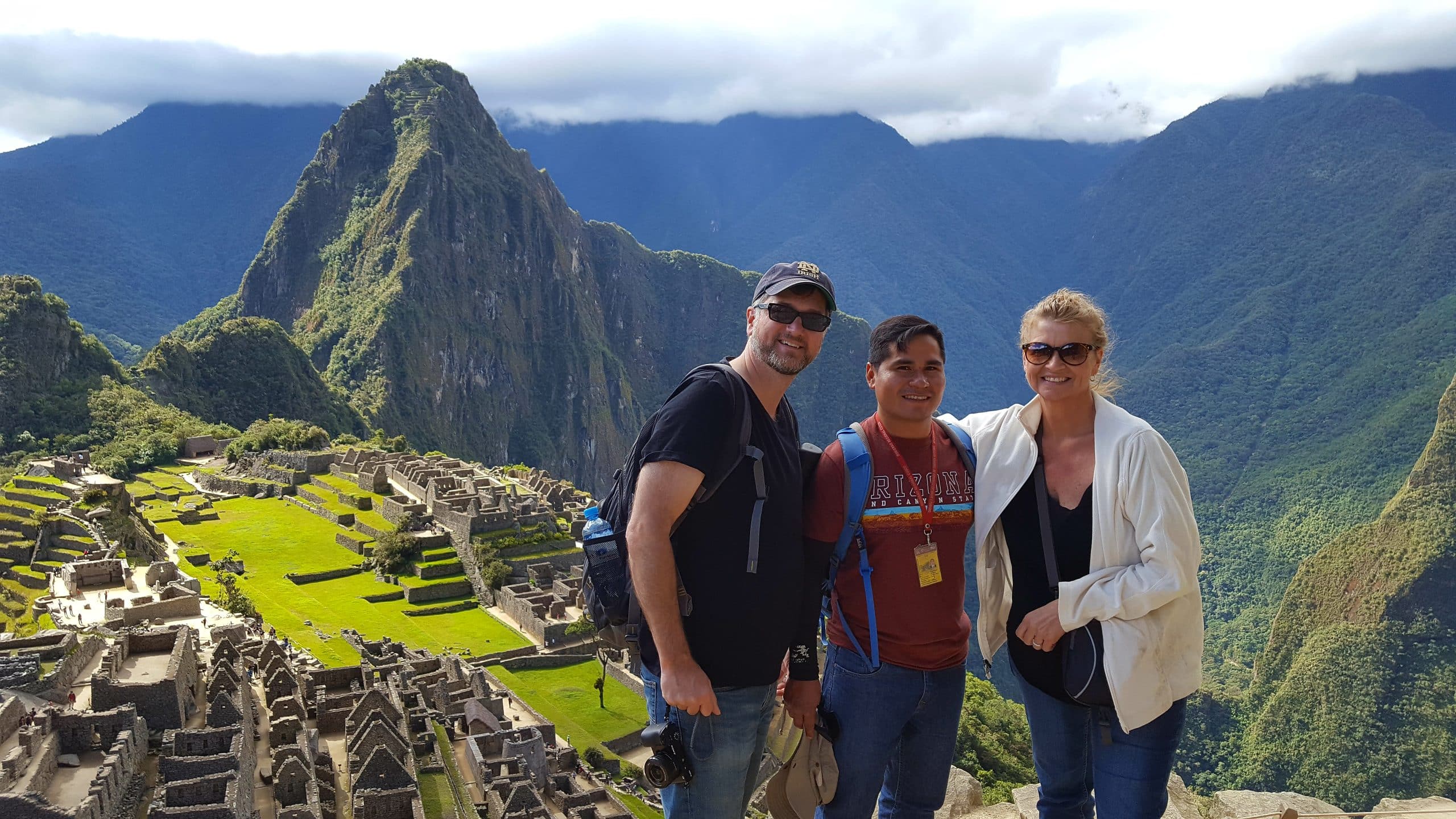 with clients at machu picchu