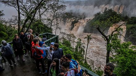 Iguazu Falls records unusually high water flow, tourists bridge closes